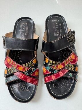 Women’s Spring Step L’Artiste Leather Floral Sandals Size 37 Comfort $100
